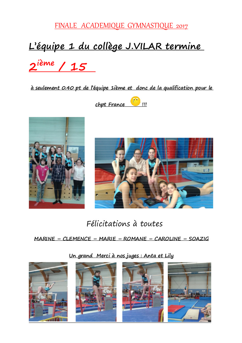 FINALE ACADEMIQUE GYMNASTIQUE 2017